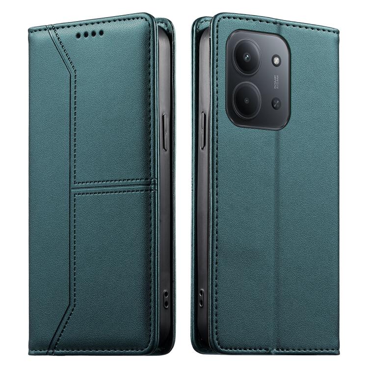 

For Redmi 15C 5G / 4G 171mm / Poco C85 4G Stitched Line Magnetic RFID Vegan Leather Phone Case(Green)