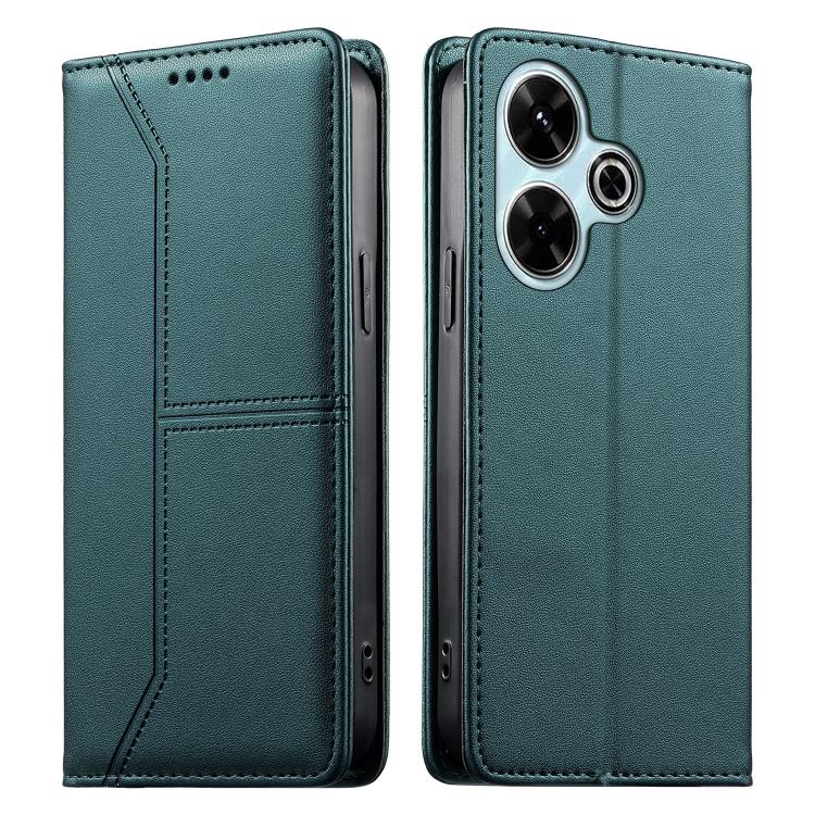 

For Redmi 13 4G / 5G / Note 13R Stitched Line Magnetic RFID Vegan Leather Phone Case(Green)