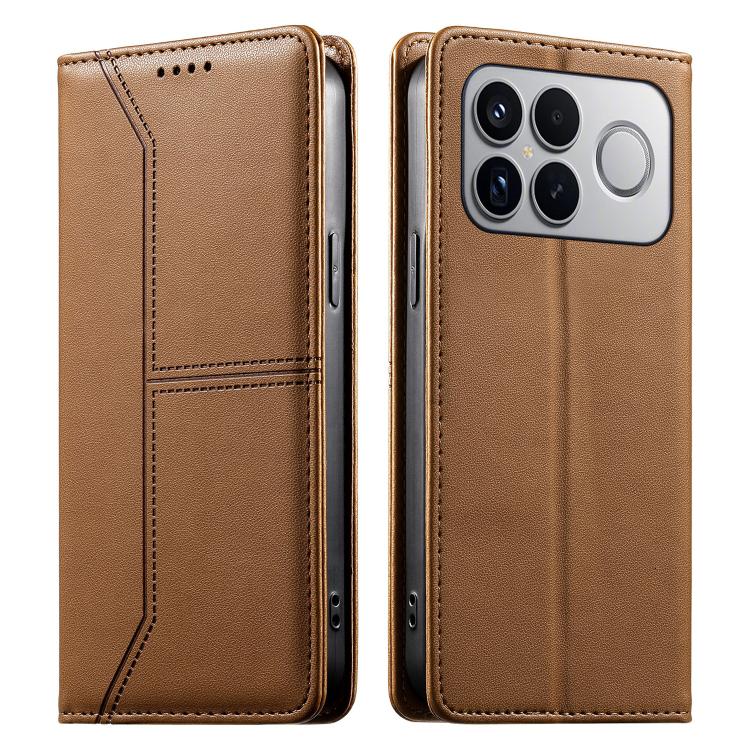 

For Redmi K90 Pro Max / Poco F8 Ultra 5G Stitched Line Magnetic RFID Vegan Leather Phone Case(Brown)