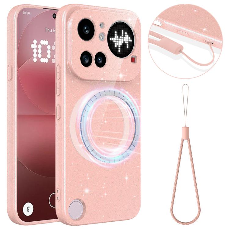 

For Nothing Phone 4a Pro Fine Hole Glossy Glitter Magnetic TPU Phone Case with Same Color Hand Strap(Pink)