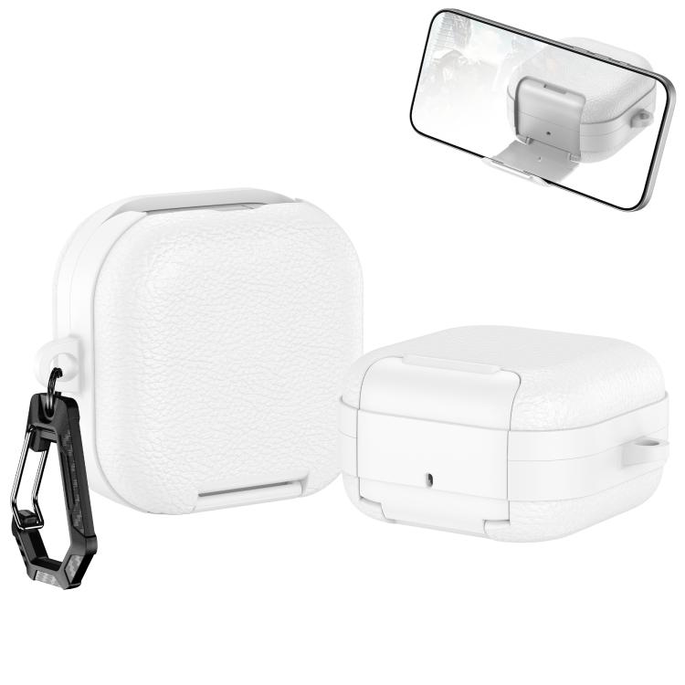 

For Samsung Galaxy Buds4 / Buds4 Pro Leather Texture Wireless Earphones Case with Hook & Holder(White)