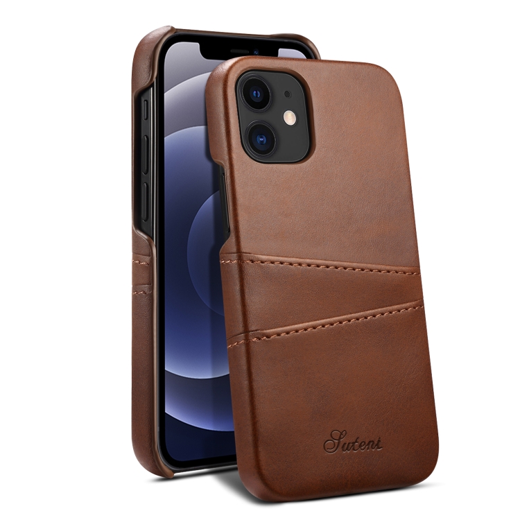 

For iPhone 12 / 12 Pro Calf Texture Back Cover Protective Case with Card Slots(Brown)