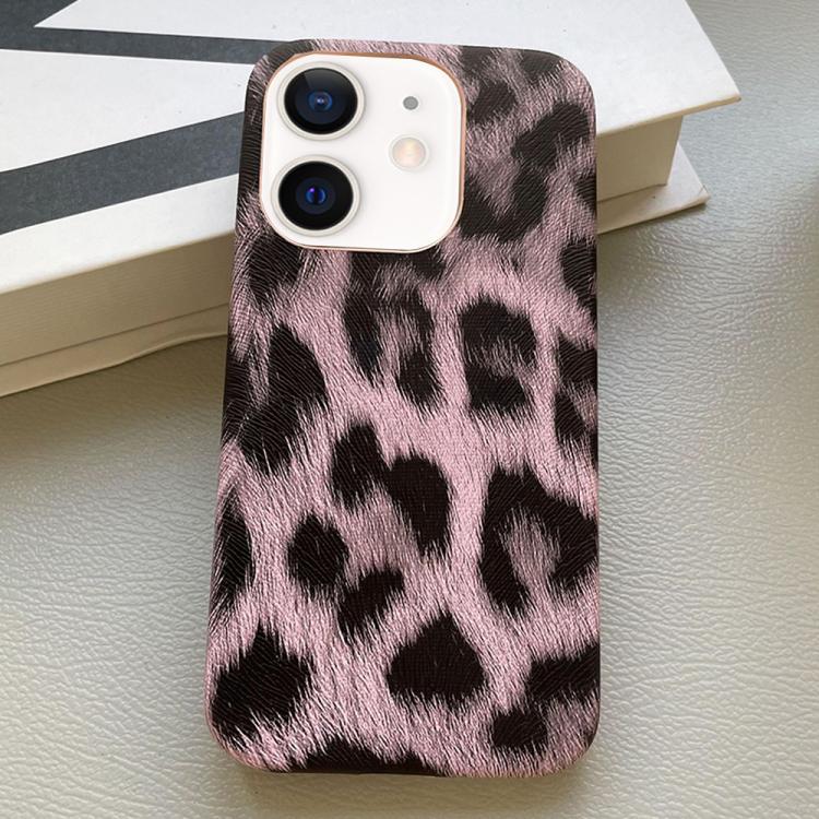 

For iPhone 12 Leopard Print Leather-Textured PU Phone Case(Purple)