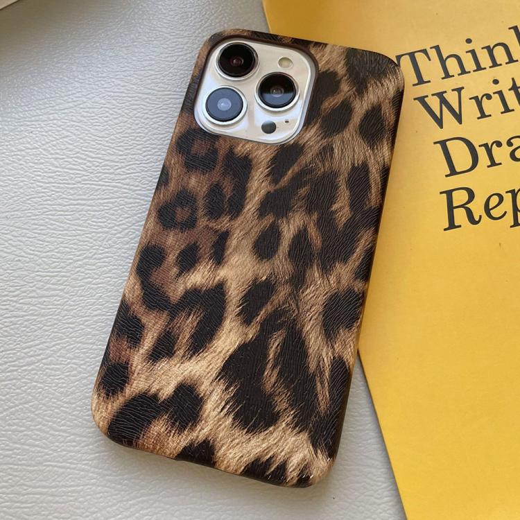 

For iPhone 13 Pro Max Leopard Print Leather-Textured PU Phone Case(Brown)