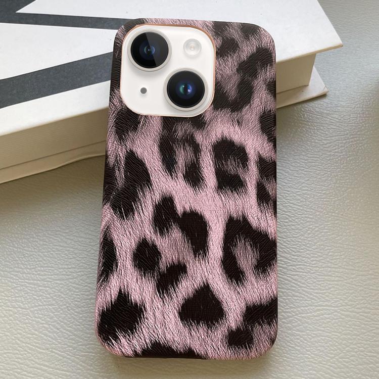 

For iPhone 14 Leopard Print Leather-Textured PU Phone Case(Purple)