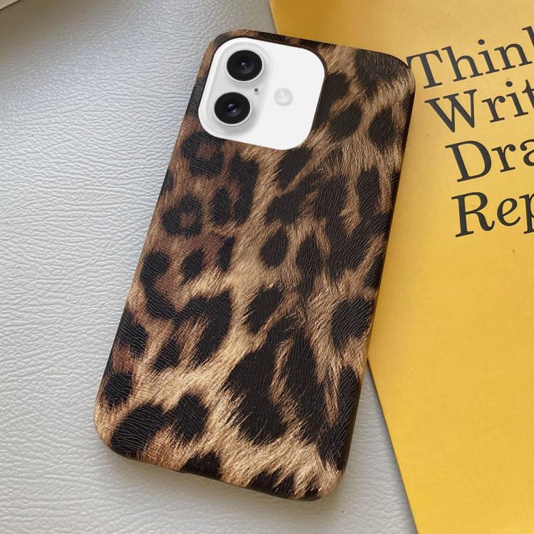 

For iPhone 16 Plus Leopard Print Leather-Textured PU Phone Case(Brown)