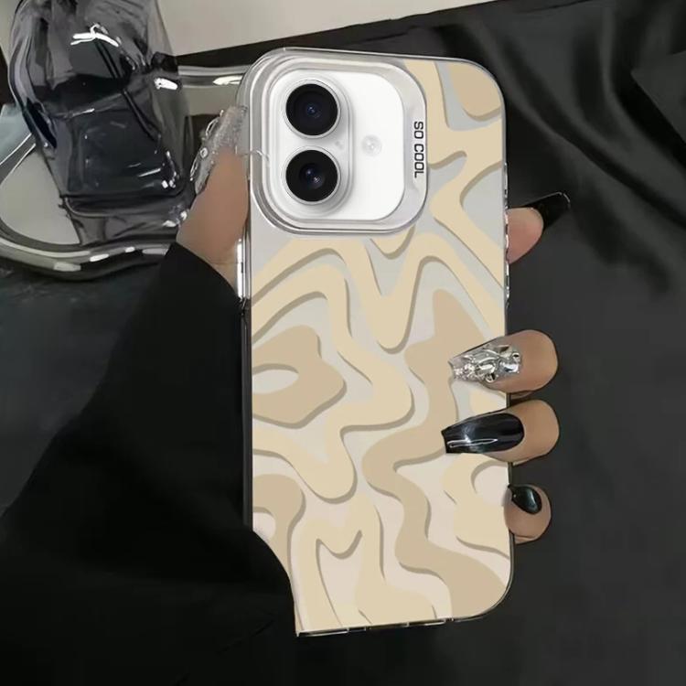 

For iPhone 16 Plus Wavy Stripes Pattern Frosted IMD 2-in-1 PC Phone Case(Khaki)