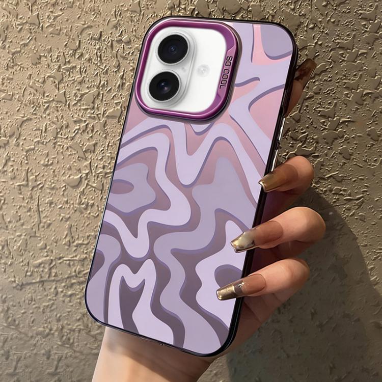 

For iPhone 16 Wavy Stripes Pattern Frosted IMD 2-in-1 PC Phone Case(Purple)