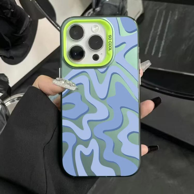 

For iPhone 15 Pro Wavy Stripes Pattern Frosted IMD 2-in-1 PC Phone Case(Green)