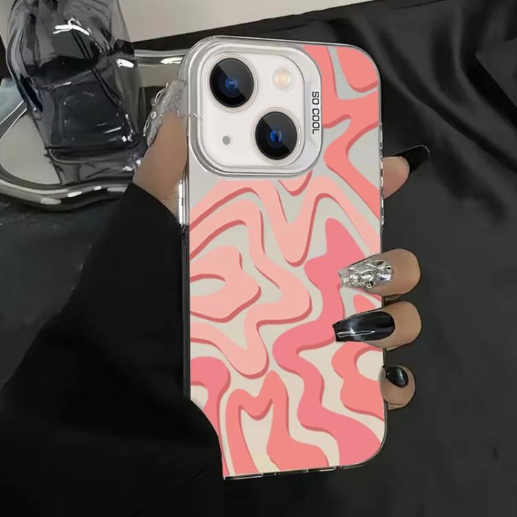 

For iPhone 15 Plus Wavy Stripes Pattern Frosted IMD 2-in-1 PC Phone Case(Pink)