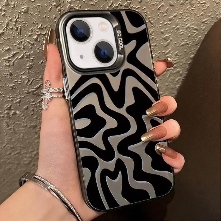 

For iPhone 15 Wavy Stripes Pattern Frosted IMD 2-in-1 PC Phone Case(Black)
