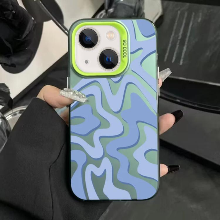 For iPhone 14 Plus Wavy Stripes Pattern Frosted IMD 2-in-1 PC Phone Case(Green)