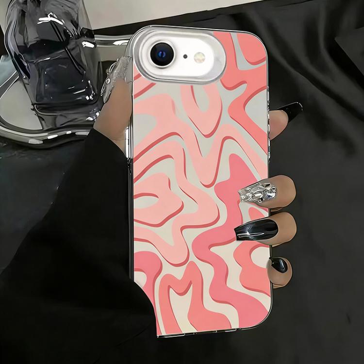 For iPhone SE 2022 / SE 2020 / 7 / 8 Wavy Stripes Pattern Frosted IMD 2-in-1 PC Phone Case(Pink)