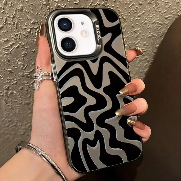 

For iPhone 12 mini Wavy Stripes Pattern Frosted IMD 2-in-1 PC Phone Case(Black)