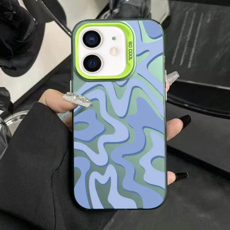 

For iPhone 12 mini Wavy Stripes Pattern Frosted IMD 2-in-1 PC Phone Case(Green)