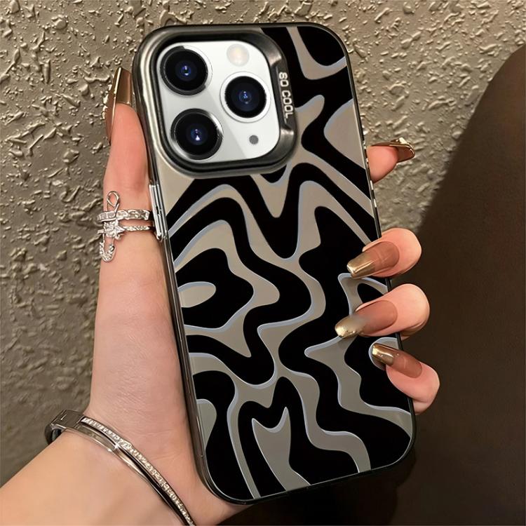 

For iPhone 11 Pro Max Wavy Stripes Pattern Frosted IMD 2-in-1 PC Phone Case(Black)