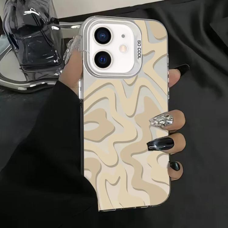 

For iPhone 11 Wavy Stripes Pattern Frosted IMD 2-in-1 PC Phone Case(Khaki)