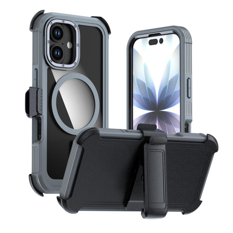 For iPhone 17 Acrylic Full Coverage Magnetic Phone Case with Back Clip(Grey)