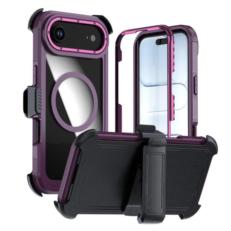 

For iPhone Air Acrylic Full Coverage Magnetic Phone Case with Back Clip(Purple)