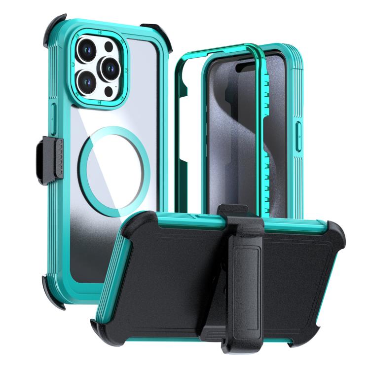 For iPhone 15 Pro Acrylic Full Coverage Magnetic Phone Case with Back Clip(Navy Blue)