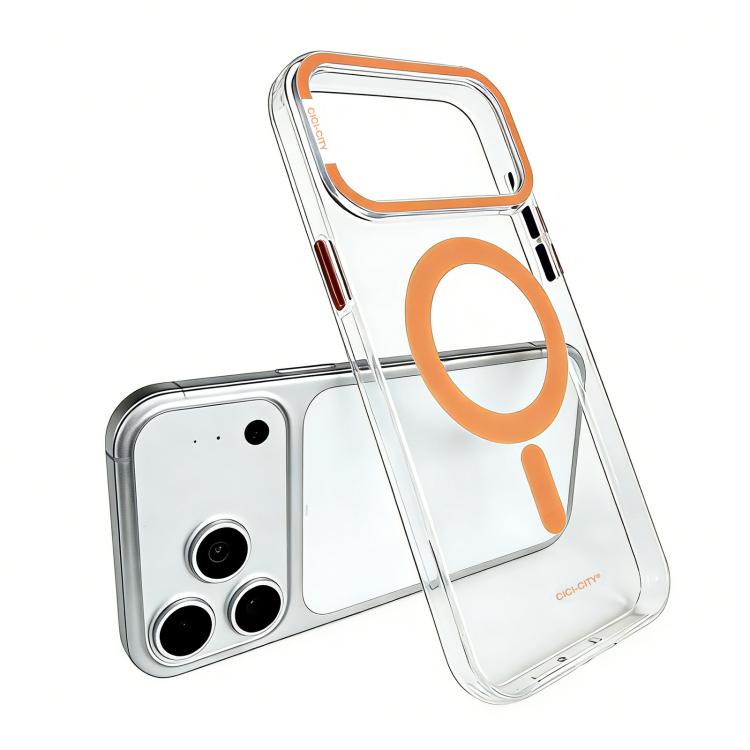 

For iPhone 17 Pro Max CICI-CITY Self-Healing Transparent IMD Magnetic Phone Case(Orange)