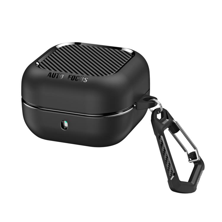 

For Samsung Galaxy Buds4 / Buds4 Pro Fiber Texture Wireless Earphones Case with Carabiner(Black)