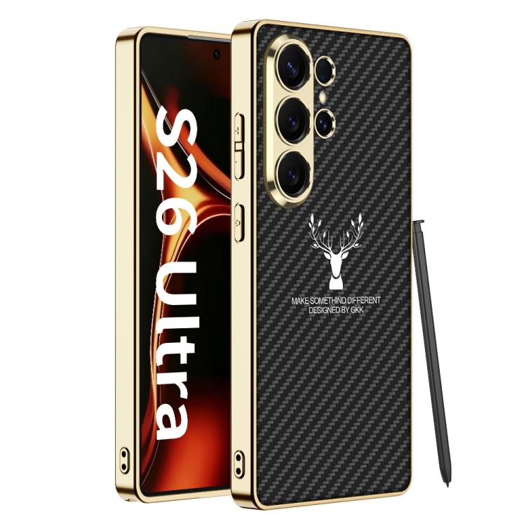 

For Samsung Galaxy S26 Ultra 5G GKK Electroplated Vegan Leather Reindeer Phone Case(Carbon Fiber)
