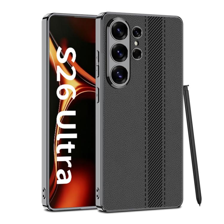 

For Samsung Galaxy S26 Ultra 5G GKK Electroplated Vegan Leather Color Block Phone Case(Black)