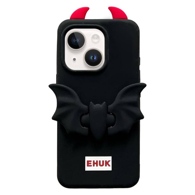 For iPhone 14 Bat Holder Silicone Phone Case(Black)