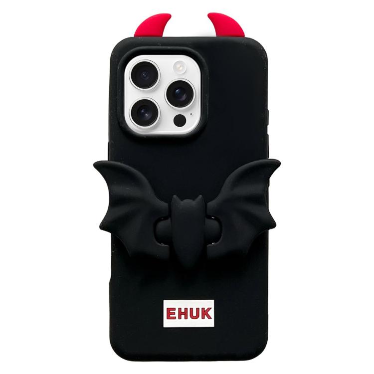 

For iPhone 16 Pro Bat Holder Silicone Phone Case(Black)