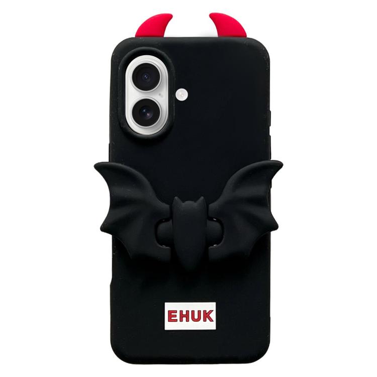 For iPhone 17 Bat Holder Silicone Phone Case(Black)