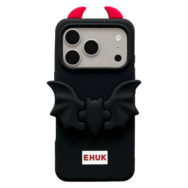For iPhone 17 Pro Bat Holder Silicone Phone Case(Black)