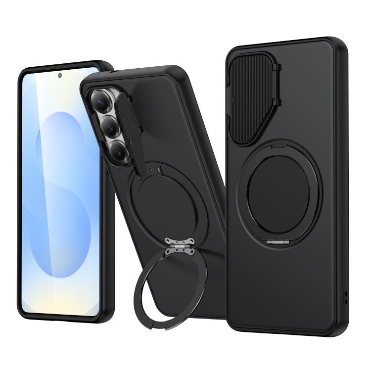 

For Samsung Galaxy S25+ / S24+ 5G ShellGod Magnetic Rotation Holder Lens Shield PC TPU Hybrid Phone Case(Black)