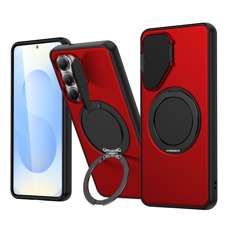 

For Samsung Galaxy S24 Ultra 5G ShellGod Magnetic Rotation Holder Lens Shield PC TPU Hybrid Phone Case(Red)