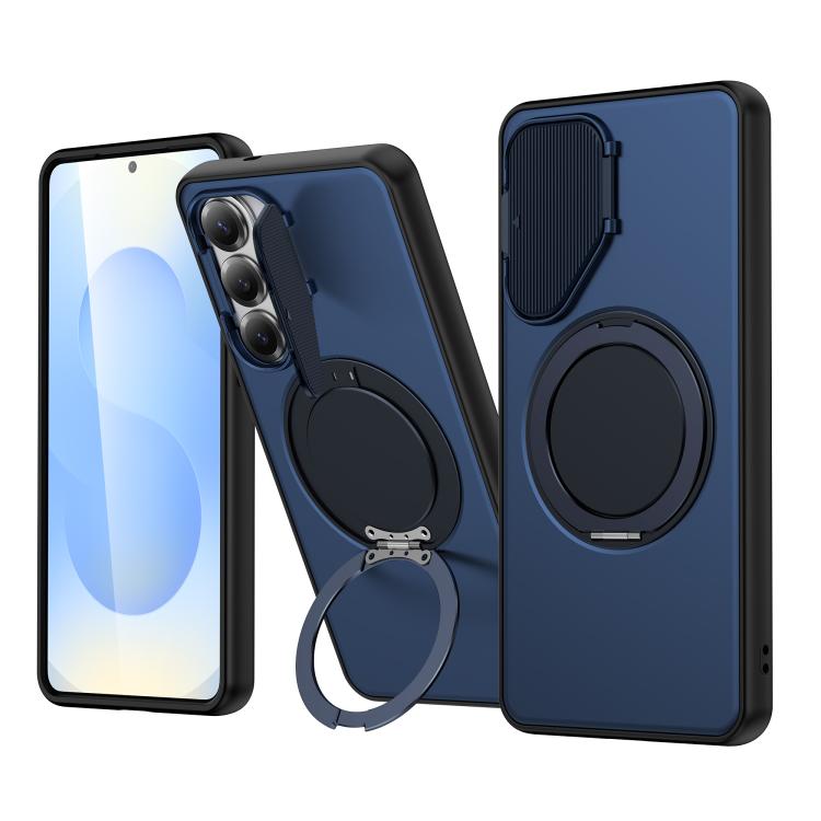 For Samsung Galaxy S26 5G ShellGod Magnetic Rotation Holder Lens Shield PC TPU Hybrid Phone Case(Blue)