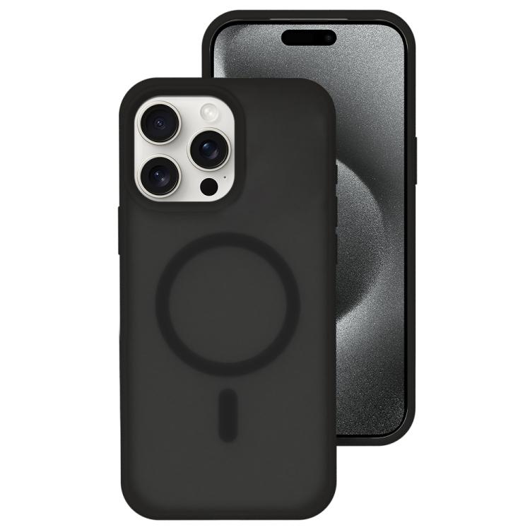 For iPhone 15 Pro Crystal-Clear Colors Skin-friendly Feel Liquid Silicone Magnetic Phone Case(Black)
