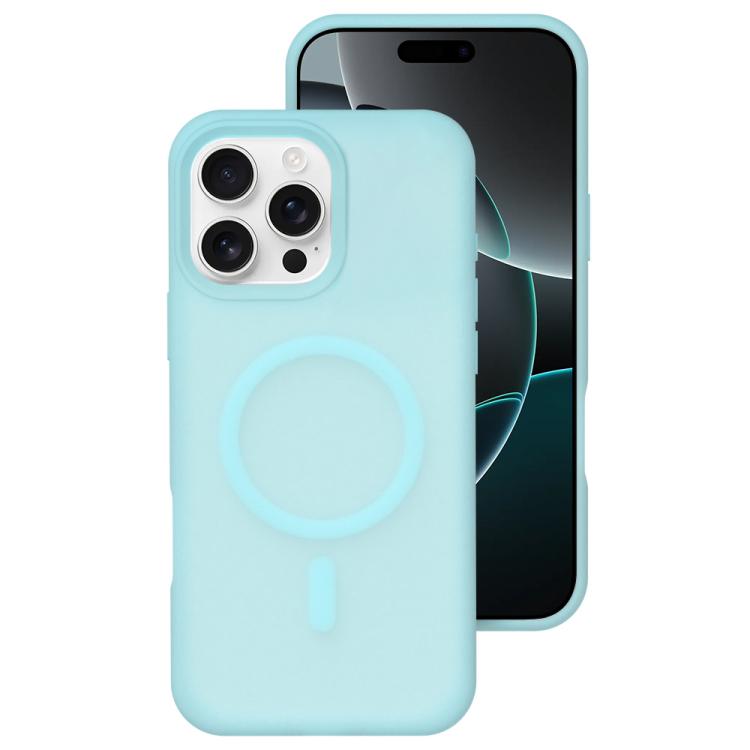 For iPhone 16 Pro Max Crystal-Clear Colors Skin-friendly Feel Liquid Silicone Magnetic Phone Case(Blue)