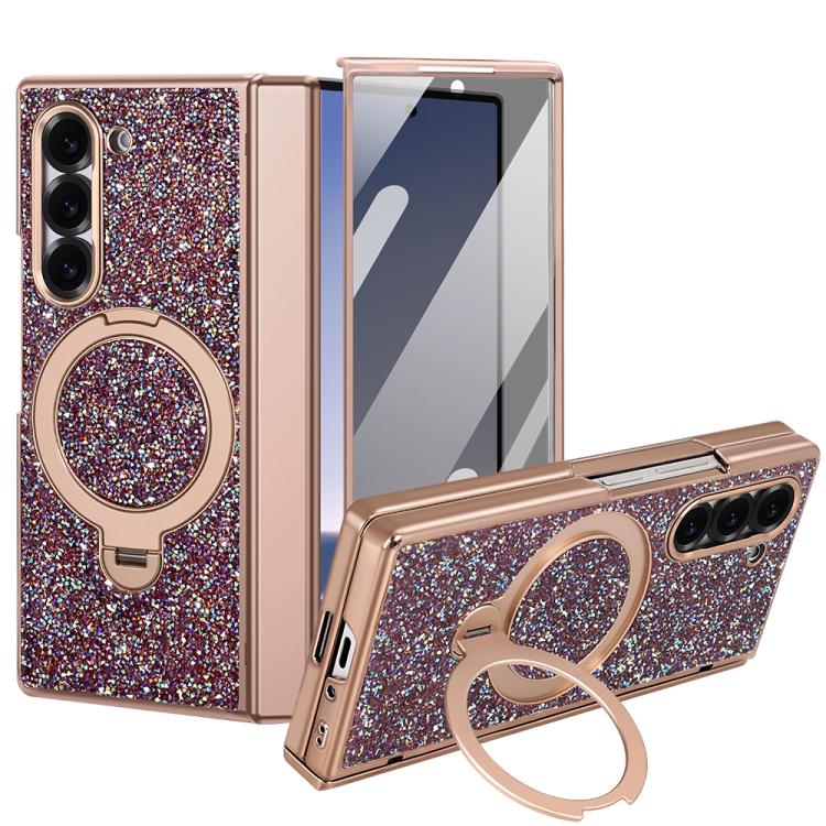

For Samsung Galaxy Z Fold7 5G VIETAO Flash Diamond Privacy Tempered Glass Integrated Magnetic Bracket Phone Case(Colorful)