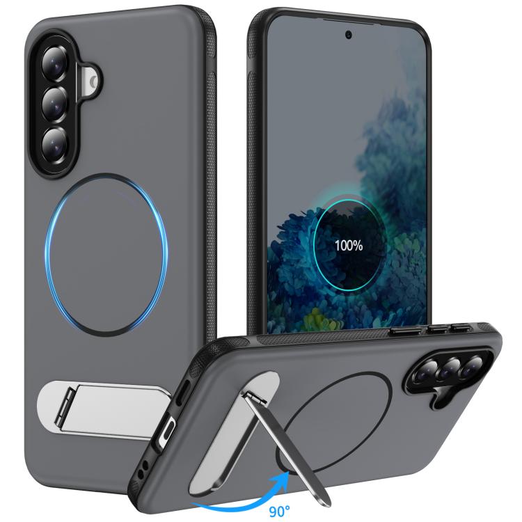 

For Samsung Galaxy A57 5G Two-colors Imitation Original Magnetic Phone Case with Holder(Black)