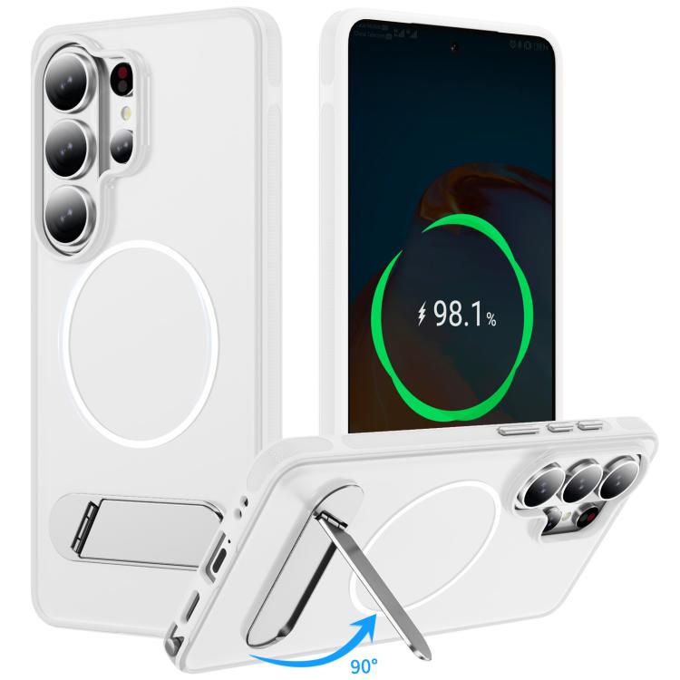 

For Samsung Galaxy S26 Ultra 5G Two-colors Imitation Original Magnetic Phone Case with Holder(Transparent White)