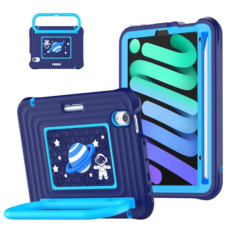 

For iPad mini 2024 / mini 6 Handle Holder Silicone Hybrid PC Tablet Case with Shoulder Strap(Navy Blue)