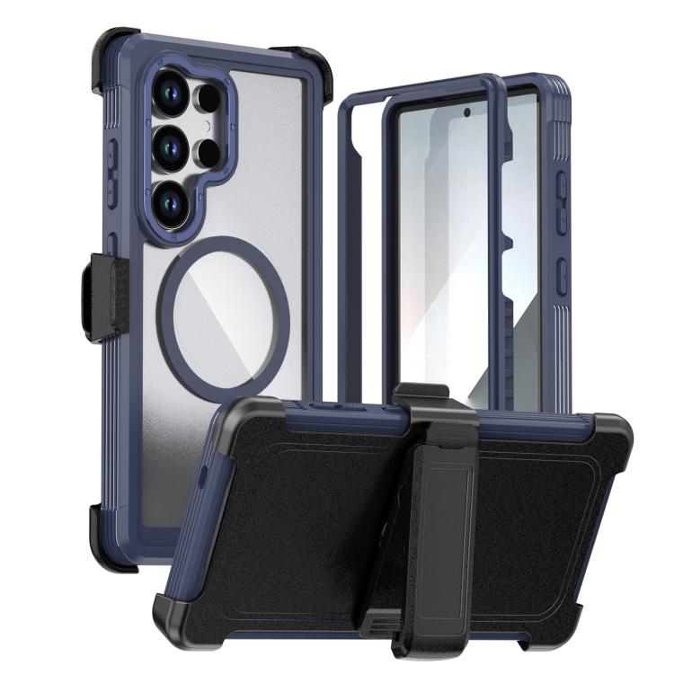 For Samsung Galaxy S26 Ultra 5G Acrylic Full Coverage Magnetic Phone Case with Back Clip(Blue)