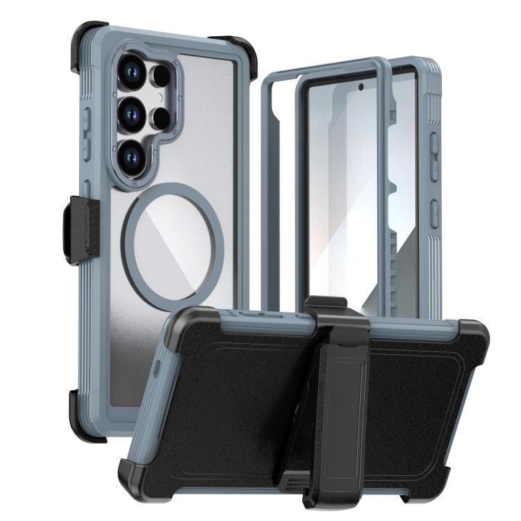 For Samsung Galaxy S25 Ultra 5G Acrylic Full Coverage Magnetic Phone Case with Back Clip(Grey)