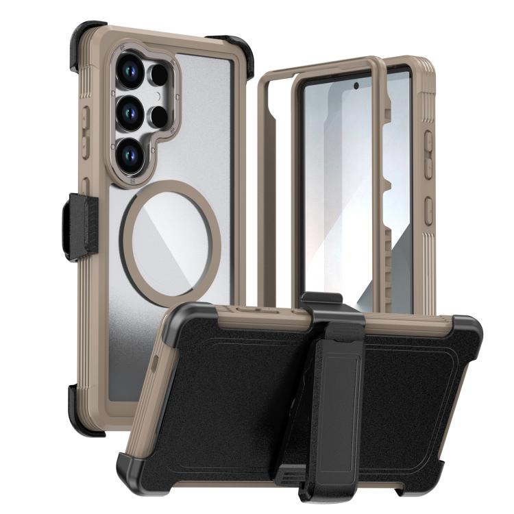 For Samsung Galaxy S24 Ultra 5G Acrylic Full Coverage Magnetic Phone Case with Back Clip(Desert Gold)