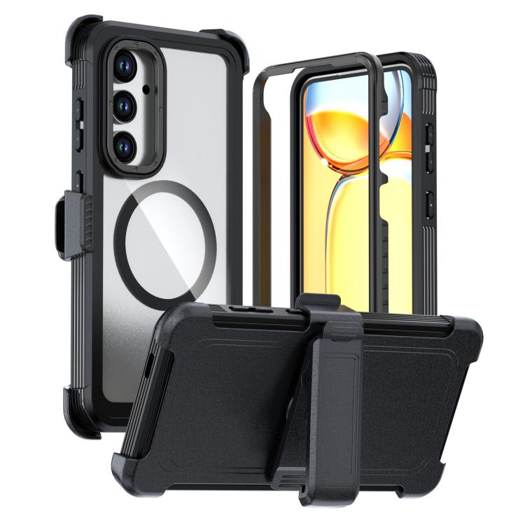 For Samsung Galaxy S24 FE 5G Acrylic Full Coverage Magnetic Phone Case with Back Clip(Black)