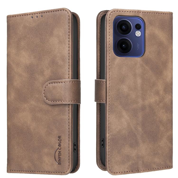 For OPPO Reno13 F 5G Solid Color Calfskin Texture RFID Vegan Leather Phone Case(Brown) — купить у Sunsky-online WW