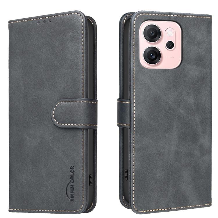 For OPPO Reno14 F 5G Solid Color Calfskin Texture RFID Vegan Leather Phone Case(Black)