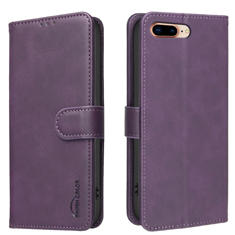 

For iPhone 6 Plus/7 Plus/8 Plus Solid Color Calfskin Texture RFID Vegan Leather Phone Case(Purple)