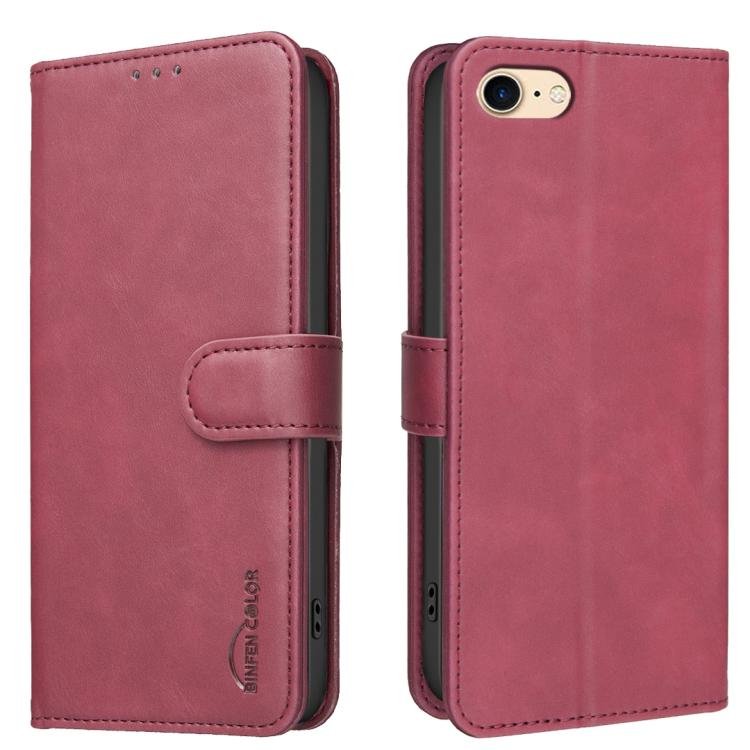 

For iPhone 6 / 7 / 8 Solid Color Calfskin Texture RFID Vegan Leather Phone Case(Red)