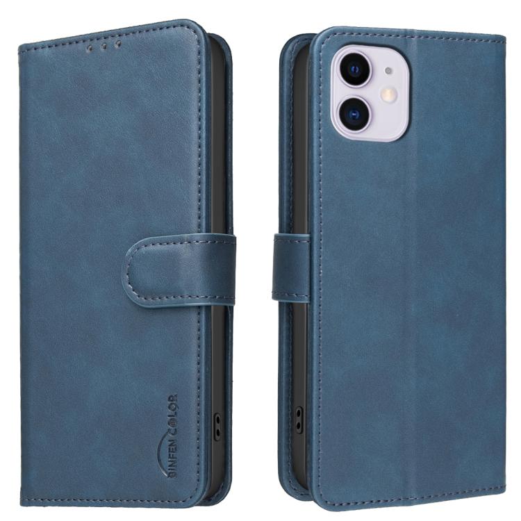 

For iPhone 11 Solid Color Calfskin Texture RFID Vegan Leather Phone Case(Blue)